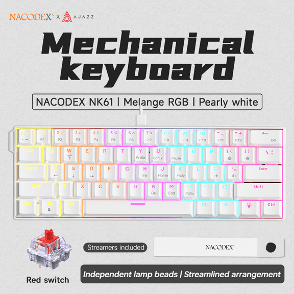 Ajazz NK61 60% Wired Mechanical Keyboard Mixed Color RGB Hot-Swap 61 Keys Gaming Keyboard Rad Switch for Win/Mac/Gamers