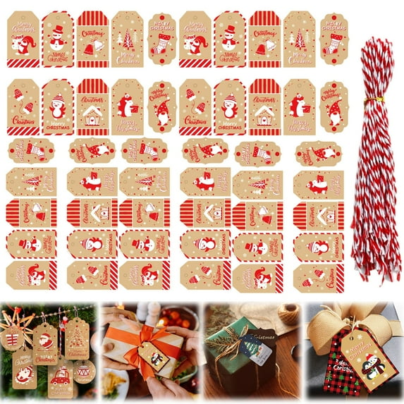 Ajhhao 50 Pcs Christmas Gift Tags With String Attached Gift Tags With String Name Tags For Gift Bags Christmas Tag With Jute For DIY Xmas Holiday Present Wrap Christmas Tags With String