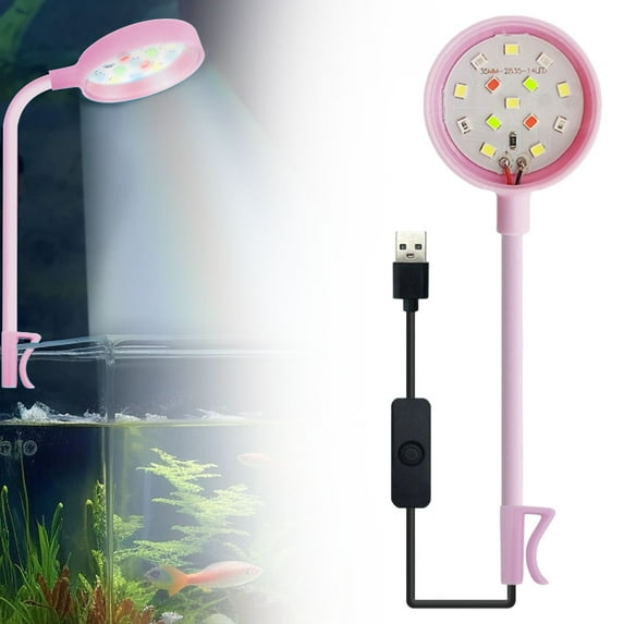 Ajhhao Aquarium Plant Light Fish Lamp Aquarium Lamp USB Moving Aquarium Lamp, Colorful LED Light Waterproof, Focus Light for Fish Tank, Plants, Coral Fish Light Pink