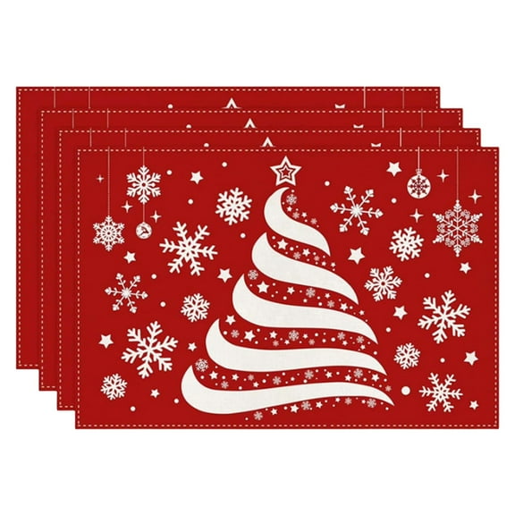 Ajhhao Christmas Placemats Set of 4, Heat Resistant Dining Table Mats, Red Linen Place Mats, Wipeable Cloth Placemats, For Party Wedding Holiday Dinner, 12.6 x 17.7 inches