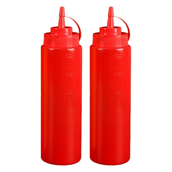 Ajhhao Ketchup Bottle Ketchup Bottles Squeeze Squirt Bottles For Sauces 2Pcs 24 Oz Plastic Condiment Bottles For Syrup Ketchup Dressing Oil Syrup Bottles Red
