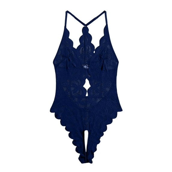 Ajhsaklt Plus Size Lingerie New Erotic Lace See Through No Removal Crotchless Jumpsuit Hottie Pajamas Lingerie for Women Blue
