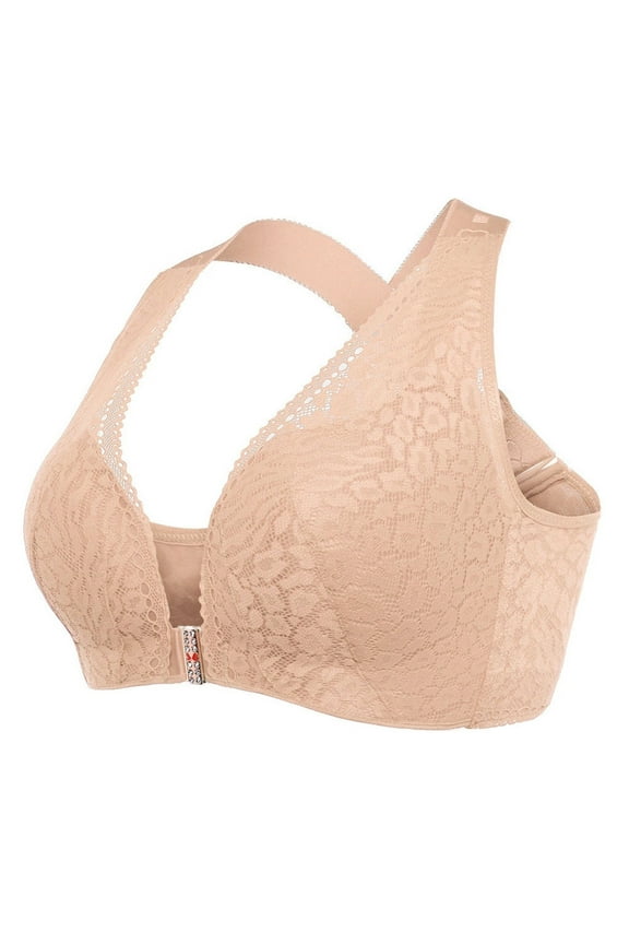 Push-Up Bras Women'S Front Closure Extra-Elastic Large Criss Cross Shaping Posture Lift Bra Womens Bras Beige
