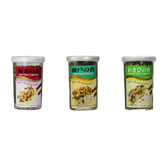 Ajishima JFC Rice Seasoning Fumi Furikake 3 Flavor Mixed Bundle (EBI,Seto,Wasabi) Plus NineChef Brand Long Handle Coffee Spoon