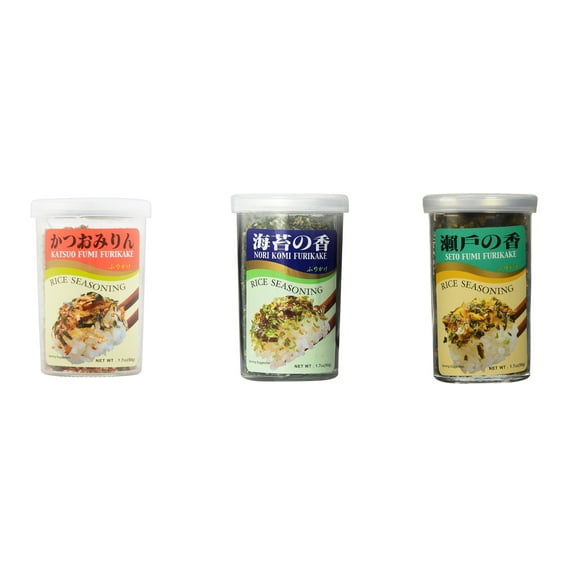 Ajishima JFC Rice Seasoning Fumi Furikake 3 Flavor Mixed Bundle (Katsuo,Nori Komi,Seto) Plus NineChef Brand Long Handle Coffee Spoon