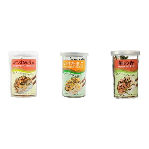 Ajishima JFC Rice Seasoning Fumi Furikake 3 Flavor Mixed Bundle (Katsuo,Noritamago,Salmon) Plus NineChef Brand Long Handle Coffee Spoon