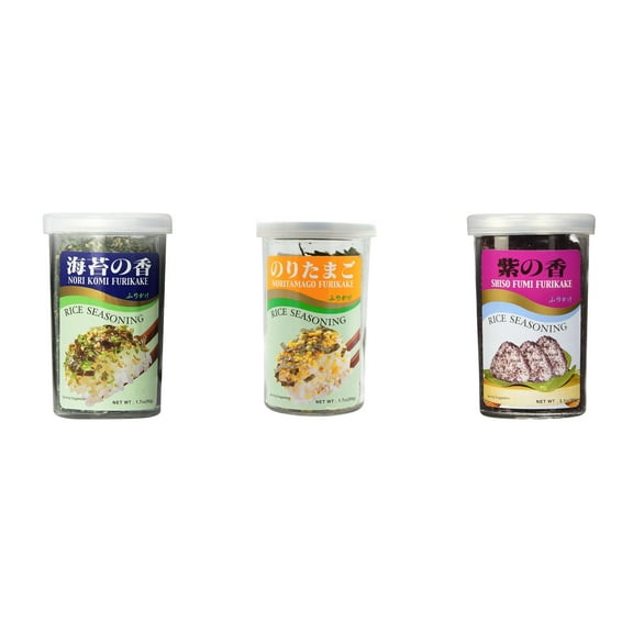 Ajishima JFC Rice Seasoning Fumi Furikake 3 Flavor Mixed Bundle (Nori Komi,Noritamago,Shiso) Plus NineChef Brand Long Handle Coffee Spoon