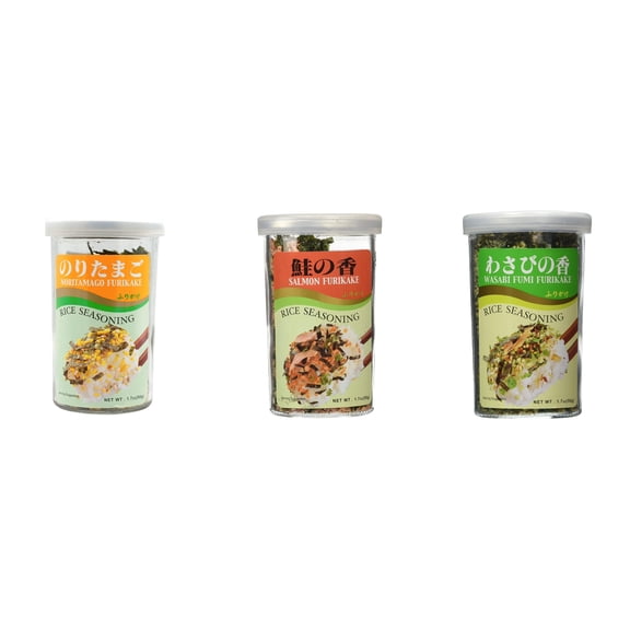 Ajishima JFC Rice Seasoning Fumi Furikake 3 Flavor Mixed Bundle (Noritamago,Salmon,Wasabi) Plus NineChef Brand Long Handle Coffee Spoon