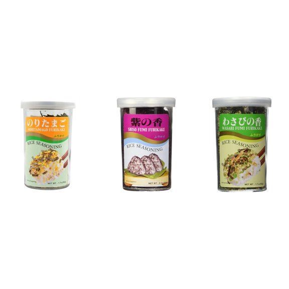 Ajishima JFC Rice Seasoning Fumi Furikake 3 Flavor Mixed Bundle (Noritamago,Shiso,Wasabi) Plus NineChef Brand Long Handle Coffee Spoon