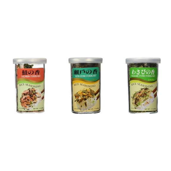 Ajishima JFC Rice Seasoning Fumi Furikake 3 Flavor Mixed Bundle (Salmon,Seto,Wasabi) Plus NineChef Brand Long Handle Coffee Spoon