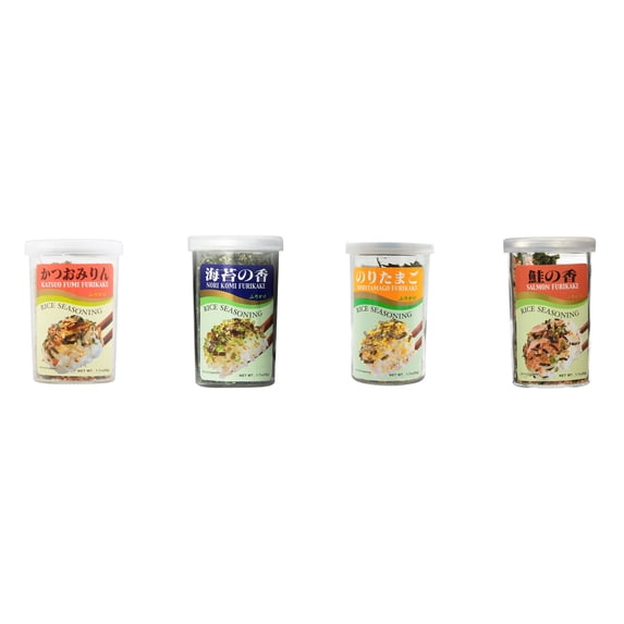 Ajishima JFC Rice Seasoning Fumi Furikake 4 Flavor Mixed Bundle (Katsuo,Nori Komi,Noritamago,Salmon) Plus NineChef Brand Long Handle Coffee Spoon