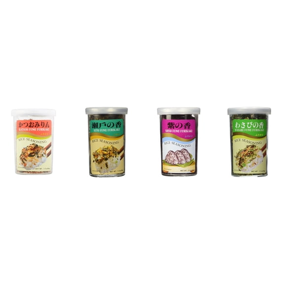Ajishima JFC Rice Seasoning Fumi Furikake 4 Flavor Mixed Bundle (Katsuo,Seto,Shiso,Wasabi) Plus NineChef Brand Long Handle Coffee Spoon