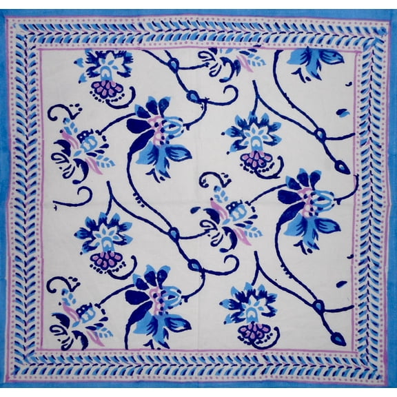 Ajit Flowers Block Print Cotton Table Napkin 20" x 20" Blue