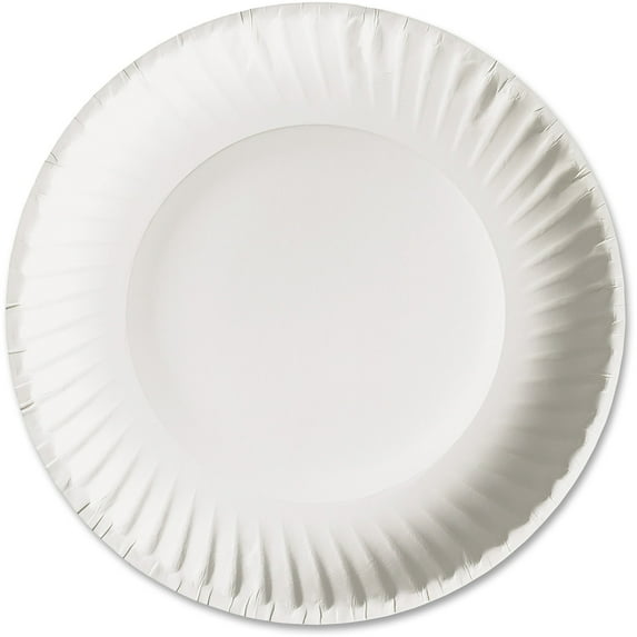Ajm Packaging Green Label Economy Paper Plates - 100 / Bag - Microwave Safe - White - Paper Body