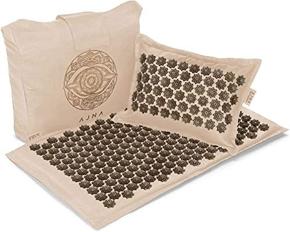 Ajna Acupressure Mat and Pillow Set Natural Organic Linen Cotton Acupuncture Mat & Bag Back