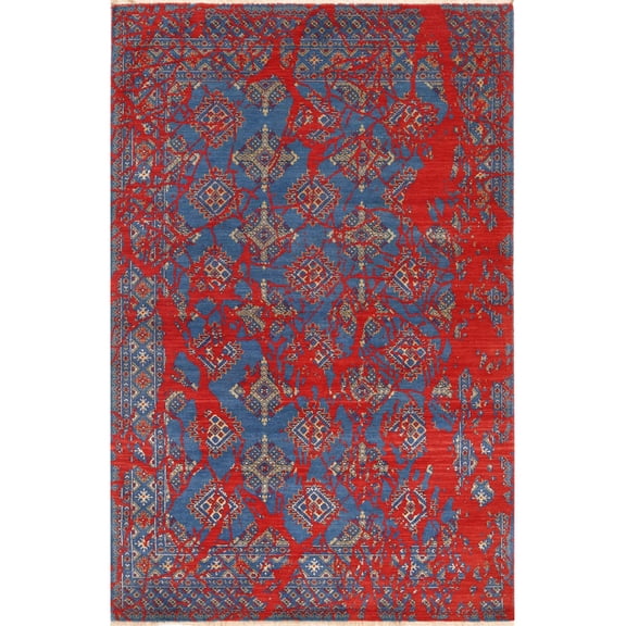 Ajrak Wool  Bamboo Silk Rug - 4'0'' x 6'0''