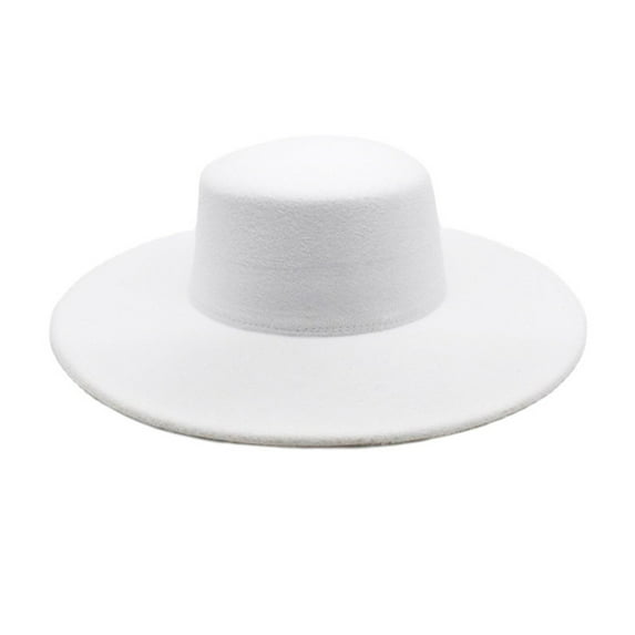 Ajshakl Beach Hats For Women, Fedora Hats For Men Women Elegant Winter Wool Bucket Hat 1920S Vintage Cloche Bowler Velour Flat Top Wide Brim, White