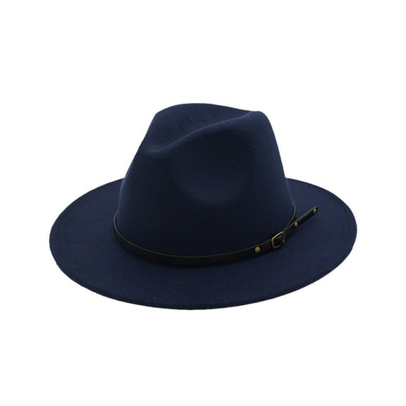 Ajshakl Beach Hats For Women, Women'S Wool Felt Outback Hat Panama Wide Brim Women Belt Buckle Fedora, Blue