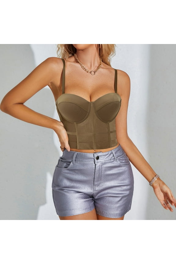 Brown Cowl Neck Streetwear Womens Tops Dressy Casual, Corset Top Bustier Corset Top Tight Fitting Corset Tank Top Suspender Top Solid Short Fashion