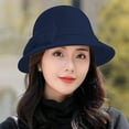 thumbnail image 1 of Ajshakl Bucket Hat, Solid Color Wide Brim Round Dome Warm Woolen Hat Women Autumn Winter Elegant Bowknot Decor Fedora Daily Wear, Blue, 1 of 6