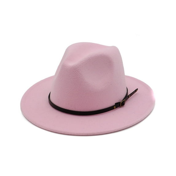 Ajshakl Bucket Hat, Women'S Wool Felt Outback Hat Panama Wide Brim Women Belt Buckle Fedora, Pink