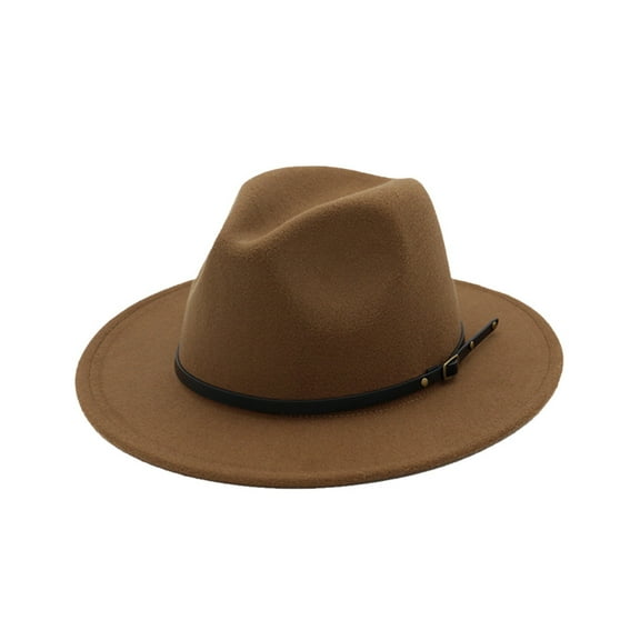 Ajshakl Bucket Hats For Woman, Women'S Wool Felt Outback Hat Panama Wide Brim Women Belt Buckle Fedora, Brown