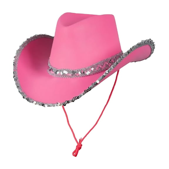 Ajshakl Hats For Women, Women'S Masquerade Party Silver Trimmed Cowboy Hat Western, Pink
