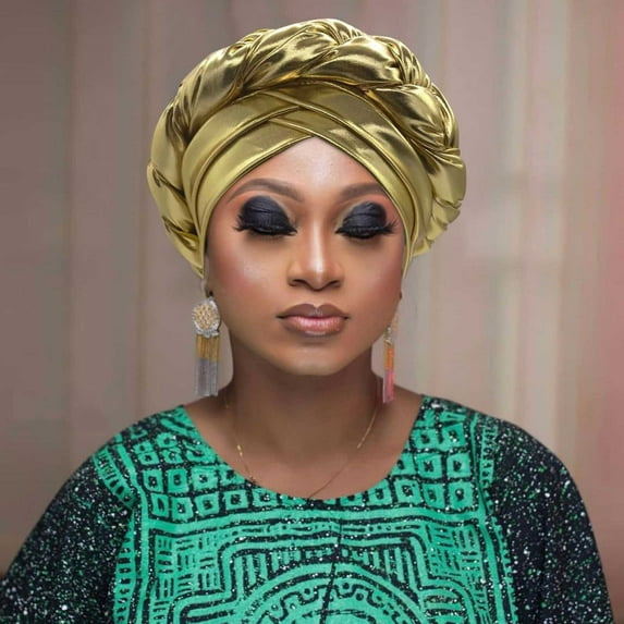 Ajshakl Headbands For Girls, Fashion Women Beading Braid Hat Muslim Ruffle Cancer Beanie Wrap Cap Sleep Caps Satin Lined Hair Bonnets, Gold