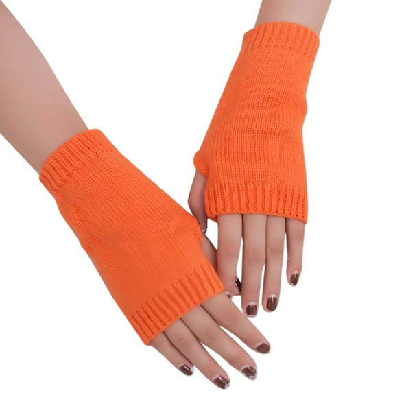 Ajshakl Heated Gloves For Men, Women Girl Knitted Arm Fingerless Warm Winter Gloves Soft Mitten Or, Orange