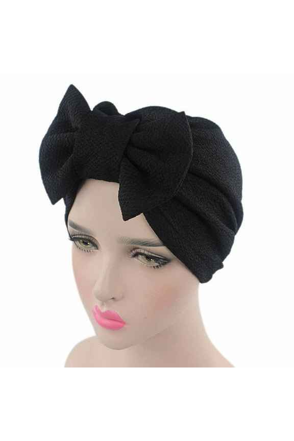 Makeup Headband, Women Bow Cancer Chemo Hat Beanie Scarf Turban Head Wrap Cap, Black