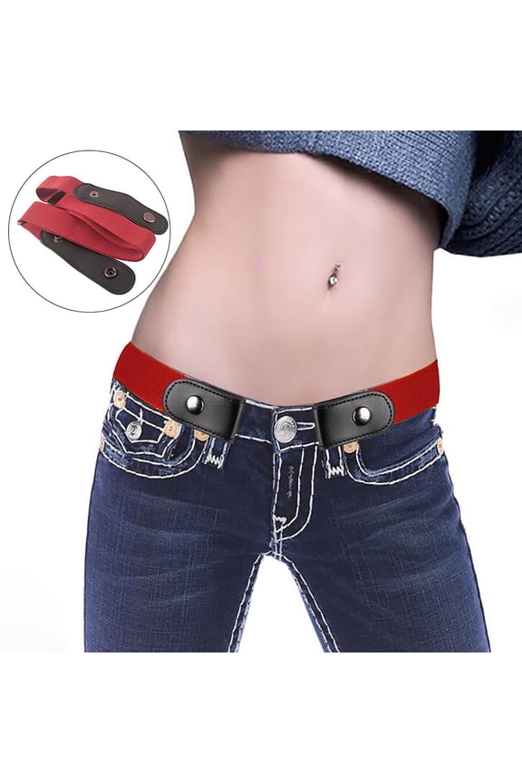 Mens Belts Leather, Buckle-Free Elastic Invisible Belt For Jeans No Bulge Waist Belts, Red