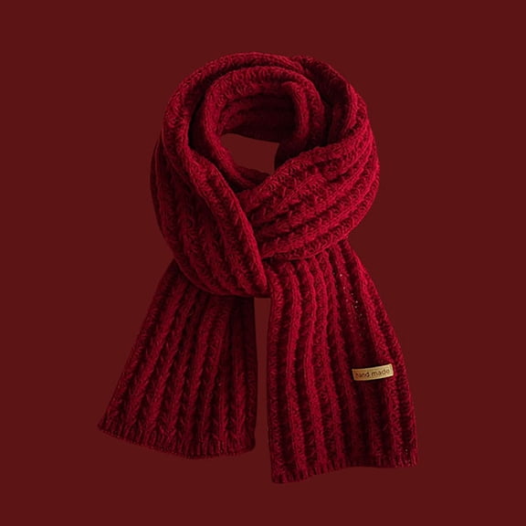 Ajshakl Scarf For Women Winter, 2025 Women'S New Year Red Fashion Winter Knitting Wool Warm Solid Scarf, Red