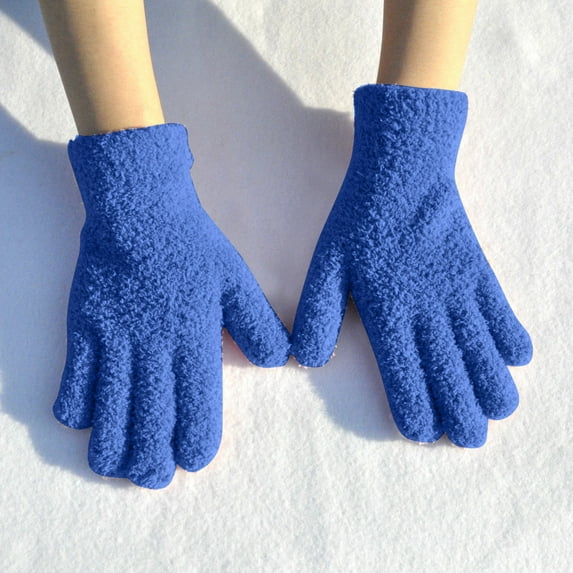 Ajshakl Womens Gloves For Cold Weather, Men'S And Women'S Winter Thick Warm Cold Knitted Solid Color Velvet Gloves, Blue