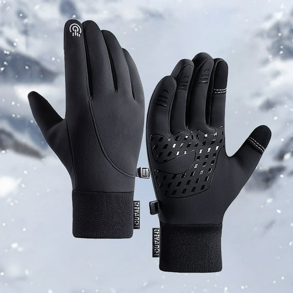 Ajshakl Womens Gloves For Cold Weather, Q802 Winter Zipper Touchscreen Windproof Warm Waterproof Cycling Sports Plush Ski Gloves, Black