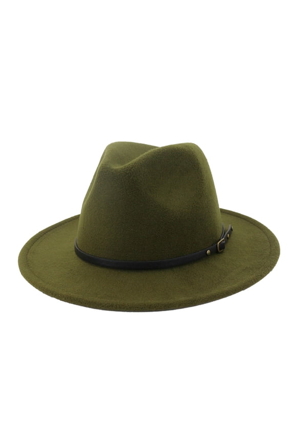 Womens Sun Hat, Women'S Wool Felt Outback Hat Panama Wide Brim Women Belt Buckle Fedora, Green