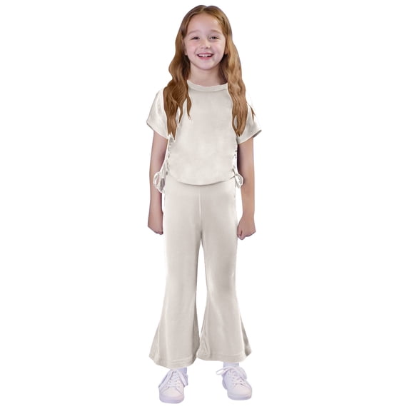 Ajuar De Bebe Recien Nacido Primer Dia Baby Girls, Toddler Kids Girls Fashion Cute Solid Color Soft Short Sleeve Top Flared Trousers Home Wear Suit