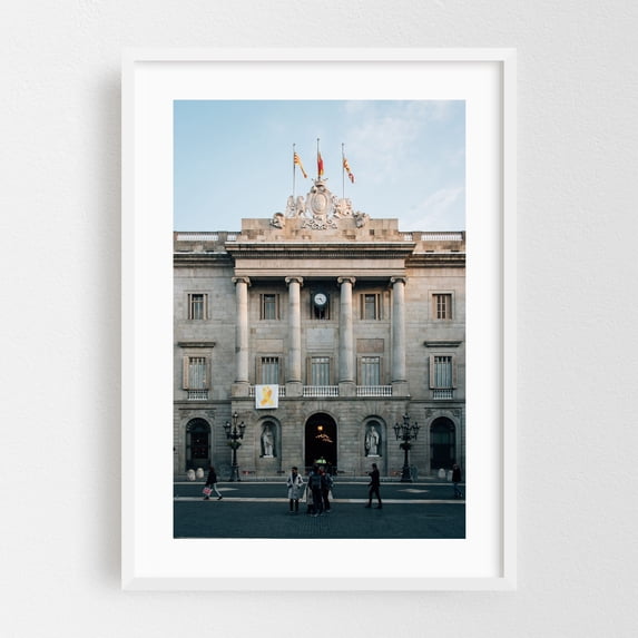 Ajuntament de Barcelona - Barcelona Catalonia Spain Photography Architecture Cityscape Street Photography Travel Poster Vintage White Framed Wall Art Print 5 x 7 inches