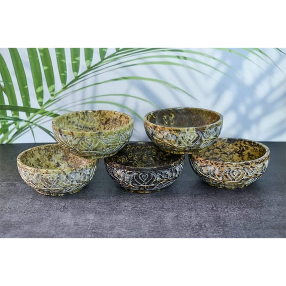 Ajuny 5 In Round Soapstone Scrying And Smudge Bowl Pot, Handmade, Household, Kitchen Decor