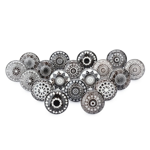 Ajuny Set of 20 Ceramic Knobs White and Brown Hand Painted for Door Handle Dresser Drawers Kitchen Cabinets Chest Cupboard Pottery Pull Knob