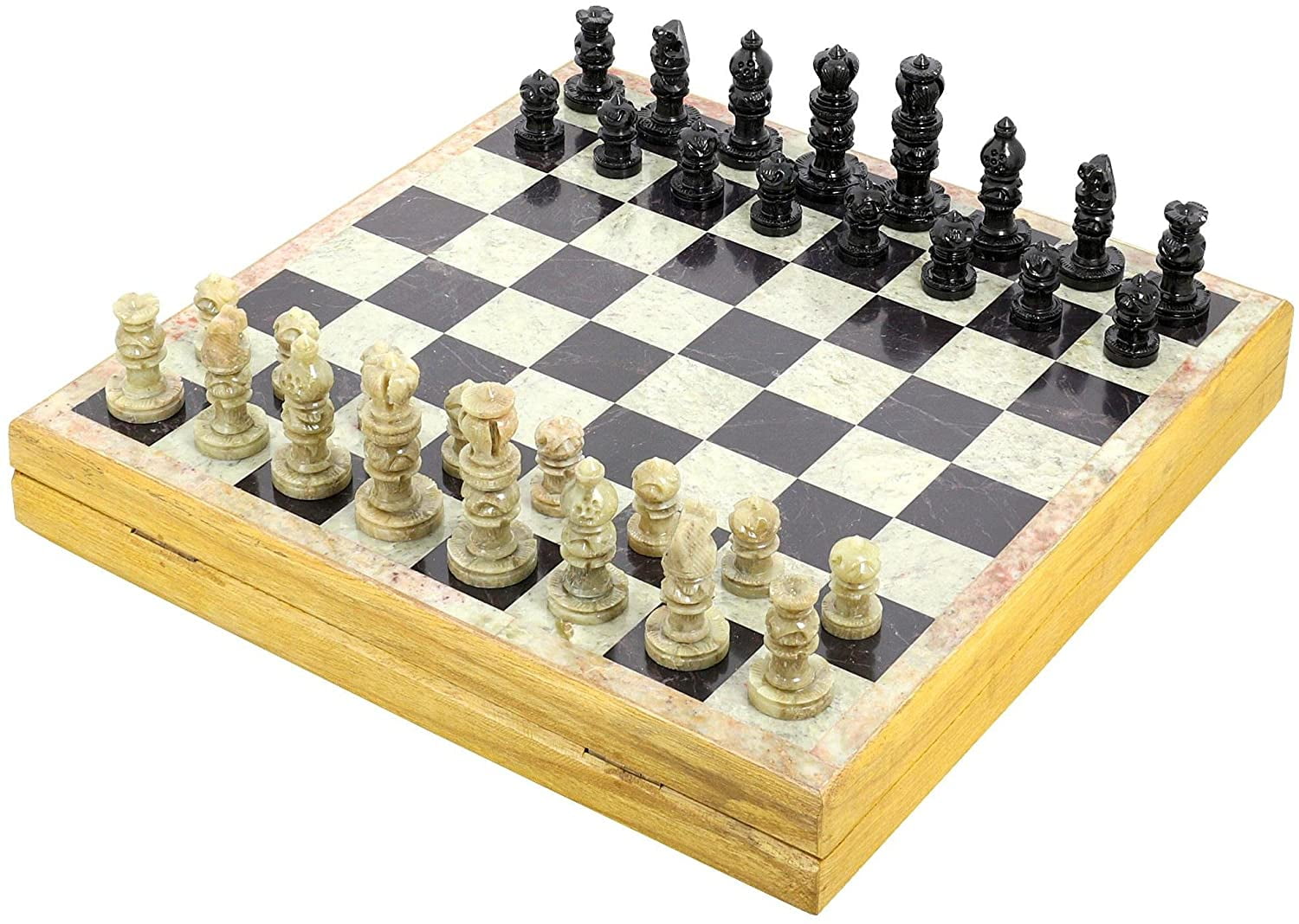 Ajuny Crafted Stone Art Chess Set Hand Carved Stone Pieces Board