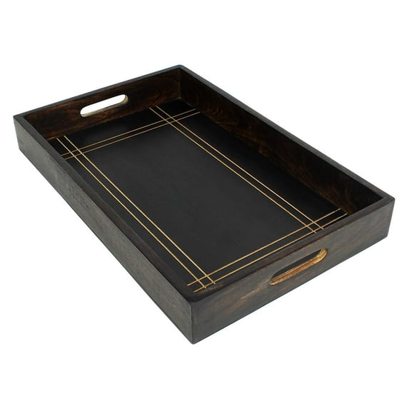 Ajuny Handcrafted Wood Serving Tray with Line Carvings for Snacks, Fruits, Tea Best Gifts