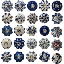 Ajuny Handmade Colorful Ceramic Knobs Blue for Cupboard Drawer Door and Furniture Pulls Handpainted Kitchen Cabinet Handles Pull Knob Multicolor, Set of 25