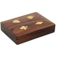thumbnail image 1 of Ajuny Wood Handmade Double Deck Playing Cards Holder Storage Box with Brass Inlay Design, 1 of 6