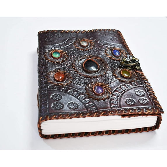 Ajuny Handmade Leather Bound Journal Writing Stone Notebook Lockable 8x6"