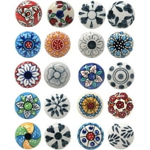 Ajuny Multicolor Hand Painted Ceramic Knobs Flower Design Cupboard Drawer Door and Furniture Pulls Kitchen Cabinet Handle Pulls Knob Colorful, Set of 20