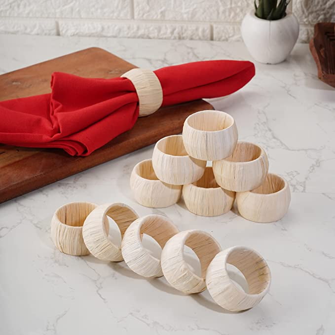Ajuny Raffia Rattan 1.5 inch Napkin Rings Set of 12 for Dinner