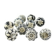 Ajuny Set of 10 Ceramic Knobs Black White for Door Handle Dresser Drawers Kitchen Cabinet Chest Hand Painted Cupboard Pull Knob