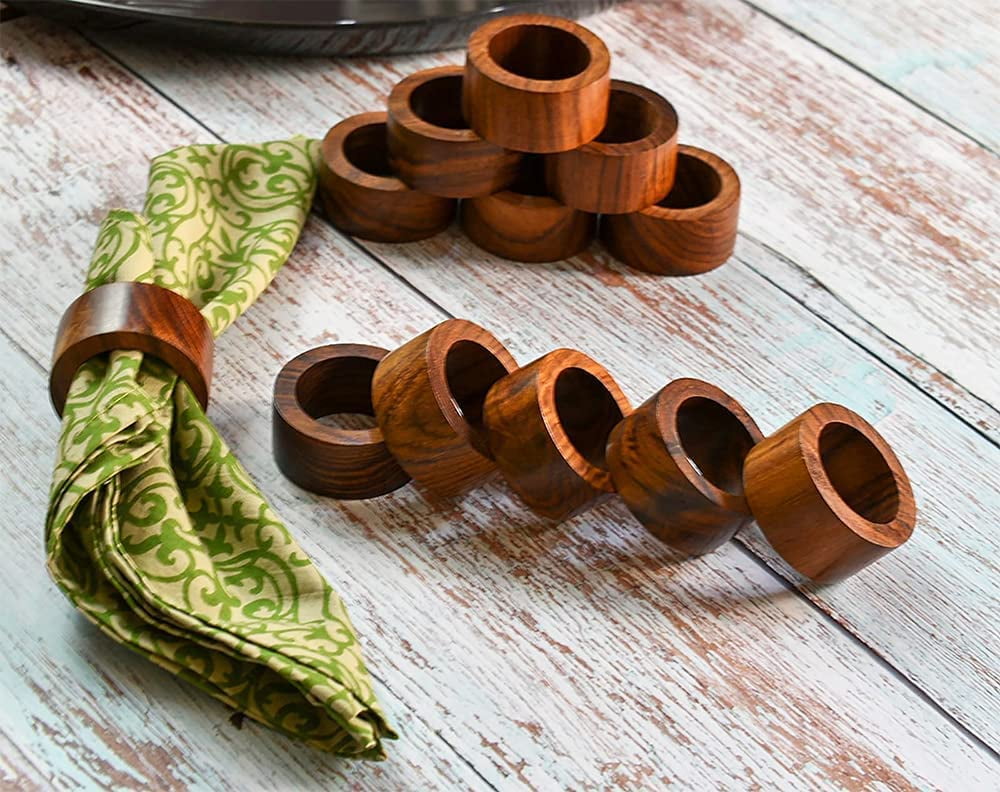 Customized Heart Shape Wooden Napkin Rings Handmade Oak Wood