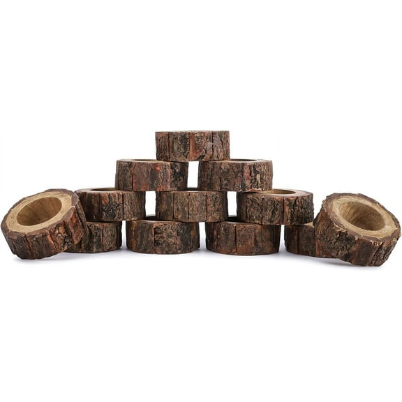Ajuny Set of 12 Wooden Handmade Round Napkin Rings for Wedding Dining Dinner Party Rustic Table Decorations Cloth Napkin Rings