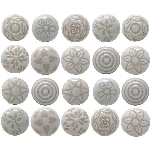 Ajuny Set of 20 Ceramic Knobs White for Door Handle Dresser Drawers Kitchen Furniture Cabinets Chest Cupboard Pottery Pull Handmade Knob